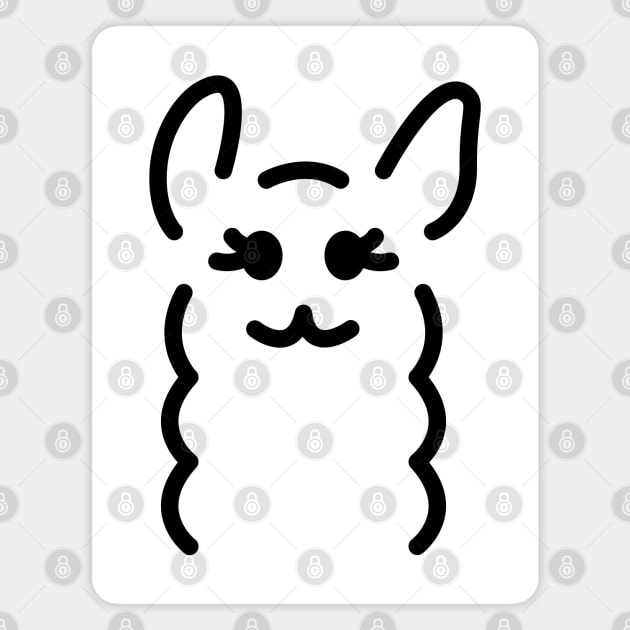 Mwah! - Cute Llama Face Line Art - Black Magnet by DaTacoX